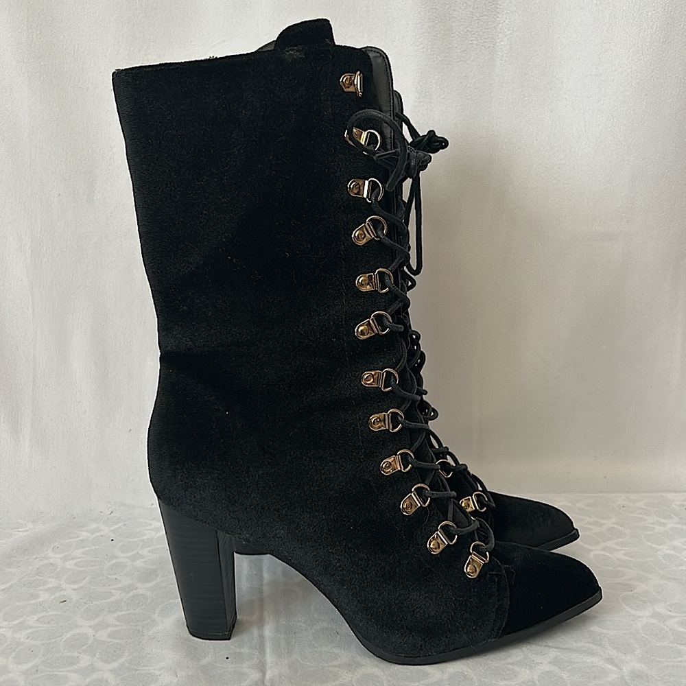 Penny Loves Kenny Black Velvet Victorian Style Lace Up Boots Shoes **Size 9.5** - Picture 3 of 7